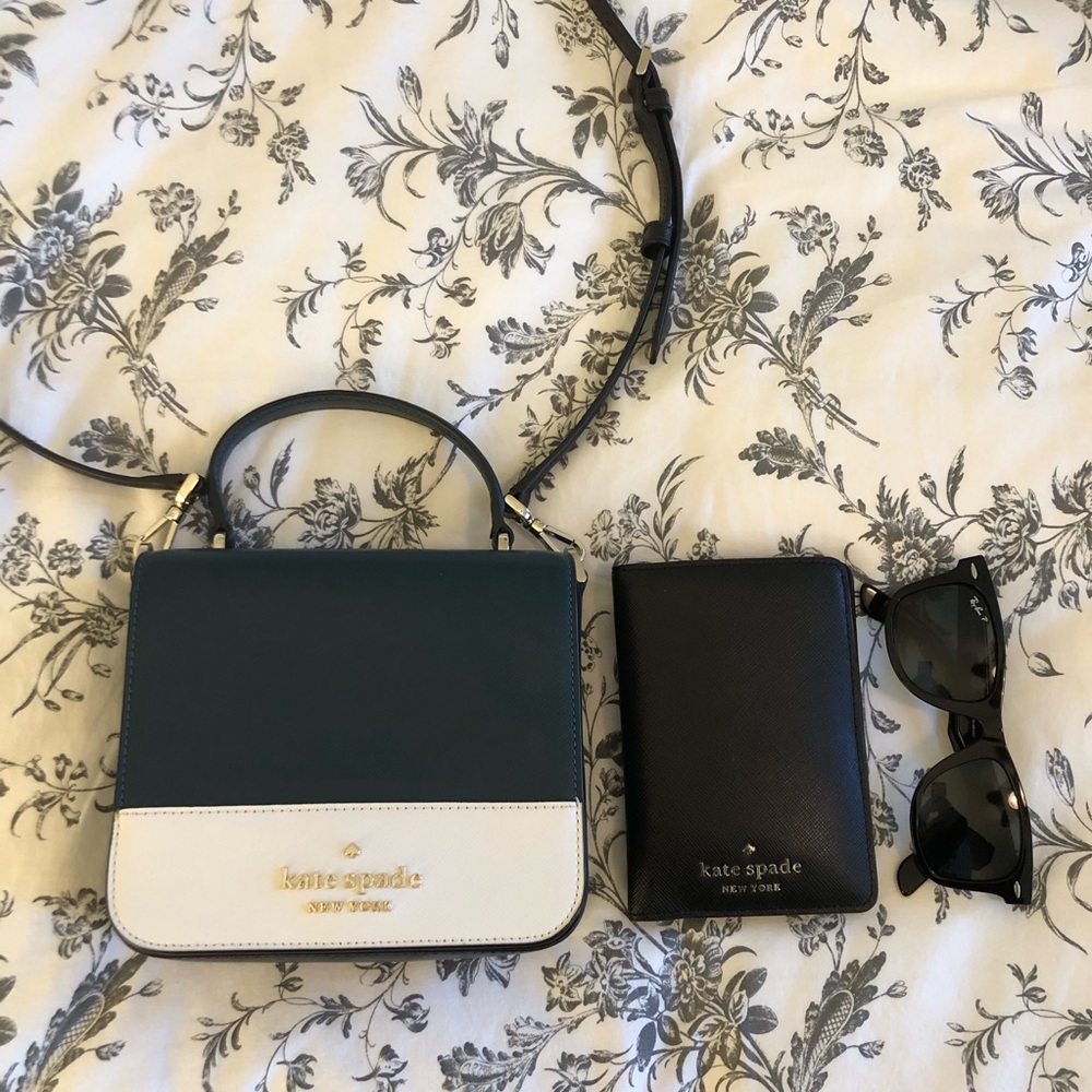 Kate Spade Crossbody purse Peacock Turquoise Green Cream and Black